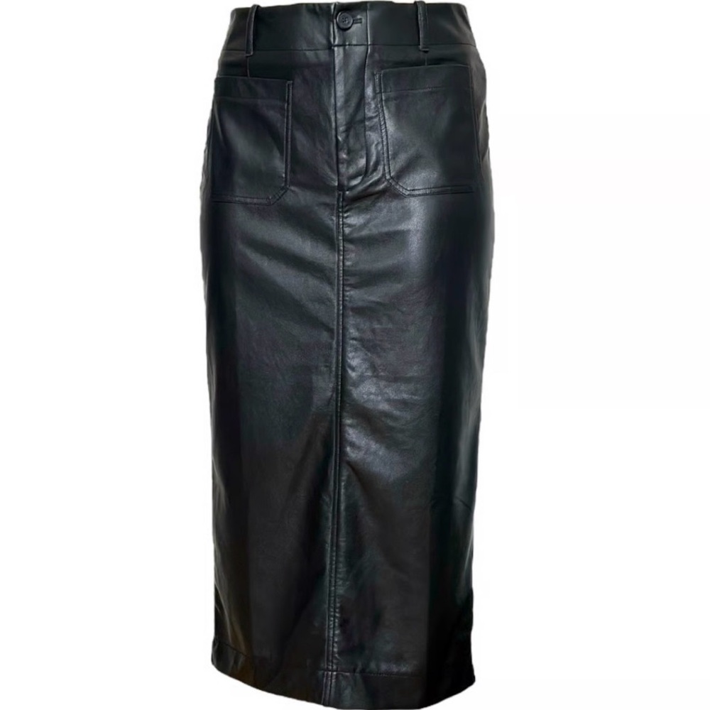 Maeve Black Leather Pencil Skirt